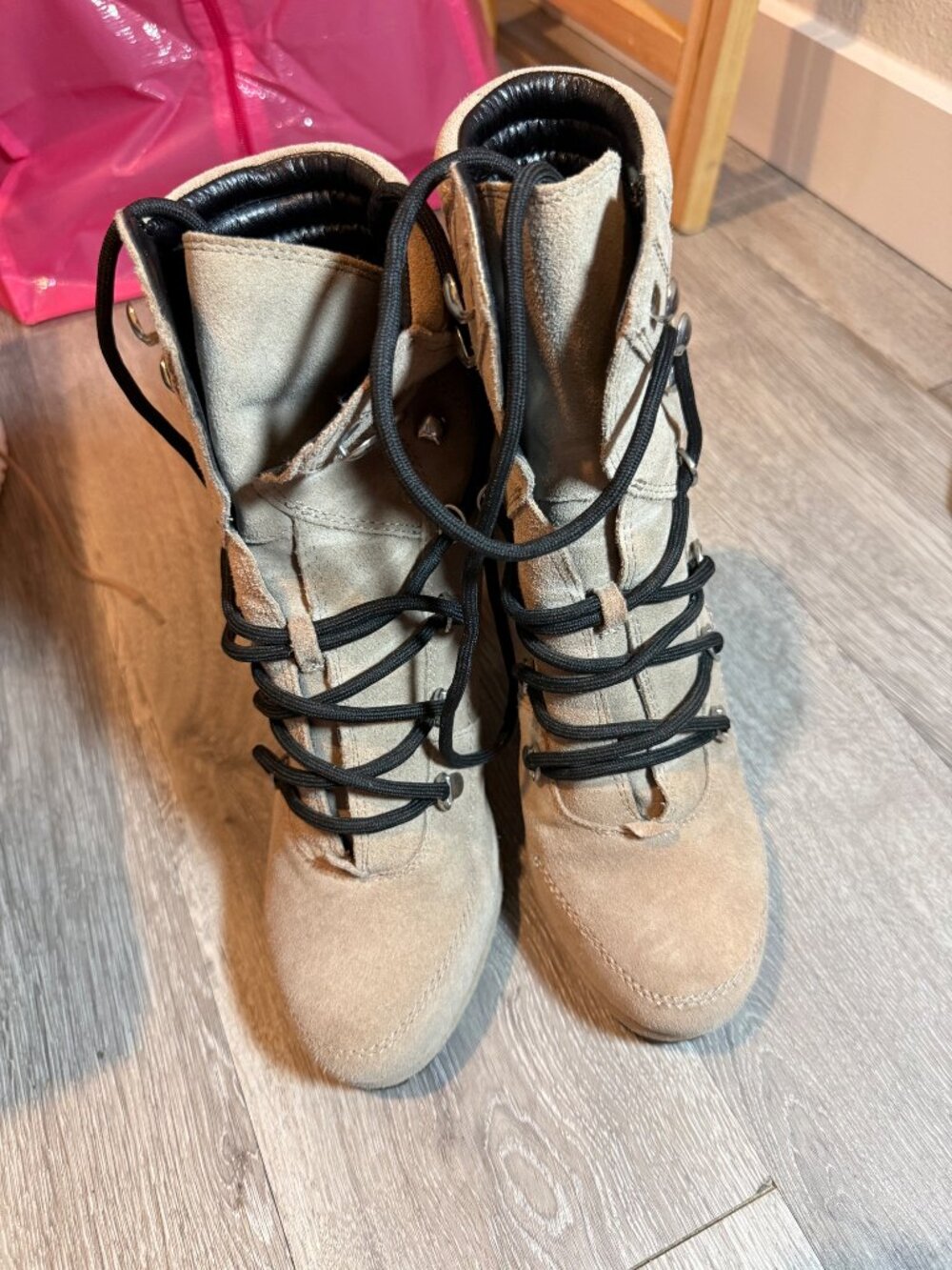 DKNY Suede Lace-Up Heeled Boots